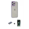 MARSİLYAN™- iPhone 12 Pro Max Kılıf Eksen Doku Prime - Şeffaf 360 Full Body Arka Koruyucu + Renkli Kamera Lens Koruma Cam - SI