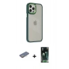 MARSİLYAN™- iPhone 12 Pro Max Kılıf Eksen Doku Prime - Şeffaf 360 Full Body Arka Koruyucu + Renkli Kamera Lens Koruma Cam - SI