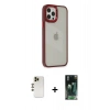 MARSİLYAN™- iPhone 12 Pro Max Kılıf Eksen Doku Prime - Şeffaf 360 Full Body Arka Koruyucu + Shine Kamera Lens - GD