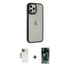 MARSİLYAN™- iPhone 12 Pro Max Kılıf Eksen Doku Prime - Şeffaf 360 Full Body Arka Koruyucu + Shine Kamera Lens - GD