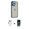 MARSİLYAN™- iPhone 12 Pro Max Kılıf Eksen Doku Prime - Şeffaf 360 Full Body Arka Koruyucu + Shine Kamera Lens - GD