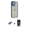 MARSİLYAN™- iPhone 12 Pro Max Kılıf Eksen Doku Prime - Şeffaf 360 Full Body Arka Koruyucu + Shine Kamera Lens Koruma Cam - GD