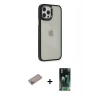 MARSİLYAN™- iPhone 12 Pro Max Kılıf Eksen Doku Prime - Şeffaf 360 Full Body Arka Koruyucu + Shine Kamera Lens Koruma Cam - SABE