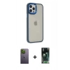 MARSİLYAN™- iPhone 12 Pro Max Kılıf Eksen Doku Prime - Şeffaf 360 Full Body Arka Koruyucu + Neon Fosforlu Kamera Lens - YL