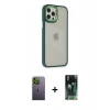 MARSİLYAN™- iPhone 12 Pro Max Kılıf Eksen Doku Prime - Şeffaf 360 Full Body Arka Koruyucu + Neon Fosforlu Kamera Lens - YL