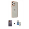 MARSİLYAN™- iPhone 12 Pro Max Kılıf Eksen Doku Prime - Şeffaf Royal Nano Ekran Koruyucu + Neon Fosforlu Kamera Lens - SI