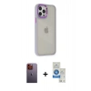 MARSİLYAN™- iPhone 12 Pro Max Kılıf Eksen Doku Prime - Şeffaf Royal Nano Ekran Koruyucu + Neon Fosforlu Kamera Lens - TU