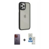 MARSİLYAN™- iPhone 12 Pro Max Kılıf Eksen Doku Prime - Şeffaf Royal Nano Ekran Koruyucu + Neon Fosforlu Kamera Lens - TU