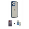 MARSİLYAN™- iPhone 12 Pro Max Kılıf Eksen Doku Prime - Şeffaf Royal Nano Ekran Koruyucu + Neon Fosforlu Kamera Lens - TU