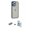 MARSİLYAN™- iPhone 12 Pro Max Kılıf Eksen Doku Prime - Şeffaf Royal Nano Ekran Koruyucu + Renkli Kamera Lens Koruma Cam - PE