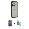 MARSİLYAN™- iPhone 12 Pro Max Kılıf Eksen Doku Prime - Şeffaf Royal Nano Ekran Koruyucu + Neon Fosforlu Kamera Lens - SI