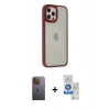 MARSİLYAN™- iPhone 12 Pro Max Kılıf Eksen Doku Prime - Şeffaf Royal Nano Ekran Koruyucu + Neon Fosforlu Kamera Lens - SI