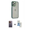 MARSİLYAN™- iPhone 12 Pro Max Kılıf Eksen Doku Prime - Şeffaf Royal Nano Ekran Koruyucu + Neon Fosforlu Kamera Lens - SI