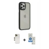 MARSİLYAN™- iPhone 12 Pro Max Kılıf Eksen Doku Prime - Şeffaf Royal Nano Ekran Koruyucu + Shine Kamera Lens - GD