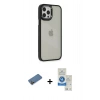 MARSİLYAN™- iPhone 12 Pro Max Kılıf Eksen Doku Prime - Şeffaf Royal Nano Ekran Koruyucu + Shine Kamera Lens Koruma Cam - GD