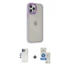 MARSİLYAN™- iPhone 12 Pro Max Kılıf Eksen Doku Prime - Şeffaf Royal Nano Ekran Koruyucu + Shine Kamera Lens - LT