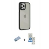 MARSİLYAN™- iPhone 12 Pro Max Kılıf Eksen Doku Prime - Şeffaf Royal Nano Ekran Koruyucu + Shine Kamera Lens Koruma Cam - MI