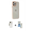 MARSİLYAN™- iPhone 12 Pro Max Kılıf Eksen Doku Prime - Şeffaf Royal Nano Ekran Koruyucu + Shine Kamera Lens - GD