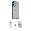 MARSİLYAN™- iPhone 12 Pro Max Kılıf Eksen Doku Prime - Şeffaf Royal Nano Ekran Koruyucu + Shine Kamera Lens - LT
