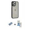 MARSİLYAN™- iPhone 12 Pro Max Kılıf Eksen Doku Prime - Şeffaf Royal Nano Ekran Koruyucu + Shine Kamera Lens Koruma Cam - GS