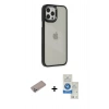 MARSİLYAN™- iPhone 12 Pro Max Kılıf Eksen Doku Prime - Şeffaf Royal Nano Ekran Koruyucu + Shine Kamera Lens Koruma Cam - SABE