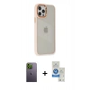 MARSİLYAN™- iPhone 12 Pro Max Kılıf Eksen Doku Prime - Şeffaf Royal Nano Ekran Koruyucu + Neon Fosforlu Kamera Lens - YL