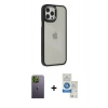 MARSİLYAN™- iPhone 12 Pro Max Kılıf Eksen Doku Prime - Şeffaf Royal Nano Ekran Koruyucu + Neon Fosforlu Kamera Lens - YL