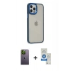MARSİLYAN™- iPhone 12 Pro Max Kılıf Eksen Doku Prime - Şeffaf Royal Nano Ekran Koruyucu + Neon Fosforlu Kamera Lens - YL