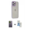 MARSİLYAN™- iPhone 12 Pro Max Kılıf Eksen Doku Prime - Şeffaf Royal Nano Ekran Koruyucu + Neon Fosforlu Kamera Lens - YL