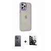 MARSİLYAN™- iPhone 12 Pro Max Kılıf Eksen Doku Prime - Şeffaf Temperli Cam Ekran Koruyucu + Neon Fosforlu Kamera Lens - BZ