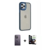 MARSİLYAN™- iPhone 12 Pro Max Kılıf Eksen Doku Prime - Şeffaf Temperli Cam Ekran Koruyucu + Neon Fosforlu Kamera Lens - BZ