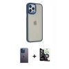 MARSİLYAN™- iPhone 12 Pro Max Kılıf Eksen Doku Prime - Şeffaf Temperli Cam Ekran Koruyucu + Neon Fosforlu Kamera Lens - MI