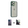 MARSİLYAN™- iPhone 12 Pro Max Kılıf Eksen Doku Prime - Şeffaf Temperli Cam Ekran Koruyucu + Neon Fosforlu Kamera Lens - MI