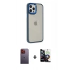 MARSİLYAN™- iPhone 12 Pro Max Kılıf Eksen Doku Prime - Şeffaf Temperli Cam Ekran Koruyucu + Neon Fosforlu Kamera Lens - TU