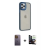 MARSİLYAN™- iPhone 12 Pro Max Kılıf Eksen Doku Prime - Şeffaf Temperli Cam Ekran Koruyucu + Neon Fosforlu Kamera Lens - SI