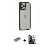 MARSİLYAN™- iPhone 12 Pro Max Kılıf Eksen Doku Prime - Şeffaf Temperli Cam Ekran Koruyucu + Renkli Kamera Lens Koruma Cam - MI