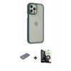 MARSİLYAN™- iPhone 12 Pro Max Kılıf Eksen Doku Prime - Şeffaf Temperli Cam Ekran Koruyucu + Renkli Kamera Lens Koruma Cam - SI