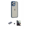 MARSİLYAN™- iPhone 12 Pro Max Kılıf Eksen Doku Prime - Şeffaf Temperli Cam Ekran Koruyucu + Renkli Kamera Lens Koruma Cam - SI