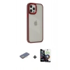 MARSİLYAN™- iPhone 12 Pro Max Kılıf Eksen Doku Prime - Şeffaf Temperli Cam Ekran Koruyucu + Renkli Kamera Lens Koruma Cam - SI