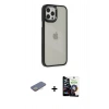 MARSİLYAN™- iPhone 12 Pro Max Kılıf Eksen Doku Prime - Şeffaf Temperli Cam Ekran Koruyucu + Renkli Kamera Lens Koruma Cam - SI