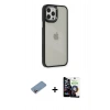 MARSİLYAN™- iPhone 12 Pro Max Kılıf Eksen Doku Prime - Şeffaf Temperli Cam Ekran Koruyucu + Shine Kamera Lens Koruma Cam - PE
