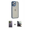 MARSİLYAN™- iPhone 12 Pro Max Kılıf Eksen Doku Prime - Şeffaf Temperli Cam Ekran Koruyucu + Neon Fosforlu Kamera Lens - YL