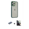 MARSİLYAN™- iPhone 12 Pro Max Kılıf Eksen Doku Prime - Şeffaf Temperli Cam Ekran Koruyucu + Yeşil Renkli Kamera Lens Koruma Cam