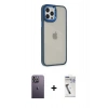 MARSİLYAN™- iPhone 12 Pro Max Kılıf Eksen Doku Prime - Şeffaf Uv Polymer Nano Ekran Koruyucu + Beyaz Neon Fosforlu Kamera Lens