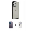 MARSİLYAN™- iPhone 12 Pro Max Kılıf Eksen Doku Prime - Şeffaf Uv Polymer Nano Ekran Koruyucu + Neon Fosforlu Kamera Lens - MI