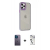 MARSİLYAN™- iPhone 12 Pro Max Kılıf Eksen Doku Prime - Şeffaf Uv Polymer Nano Ekran Koruyucu + Neon Fosforlu Kamera Lens - MI