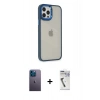 MARSİLYAN™- iPhone 12 Pro Max Kılıf Eksen Doku Prime - Şeffaf Uv Polymer Nano Ekran Koruyucu + Neon Fosforlu Kamera Lens - MI