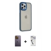 MARSİLYAN™- iPhone 12 Pro Max Kılıf Eksen Doku Prime - Şeffaf Uv Polymer Nano Ekran Koruyucu + Neon Fosforlu Kamera Lens - SI