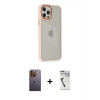 MARSİLYAN™- iPhone 12 Pro Max Kılıf Eksen Doku Prime - Şeffaf Uv Polymer Nano Ekran Koruyucu + Neon Fosforlu Kamera Lens - SI