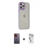 MARSİLYAN™- iPhone 12 Pro Max Kılıf Eksen Doku Prime - Şeffaf Uv Polymer Nano Ekran Koruyucu + Neon Fosforlu Kamera Lens - TU